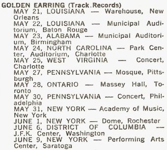 Golden Earring show ad May June 1975